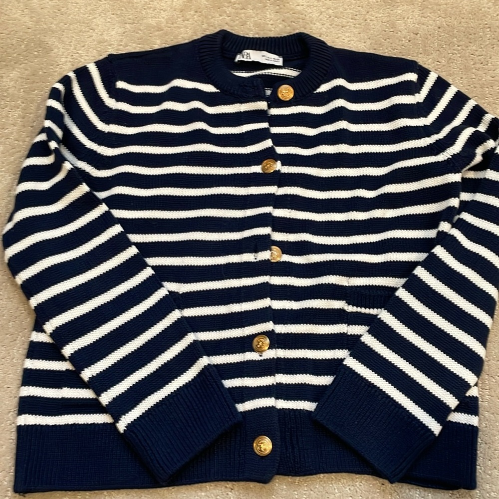 Zara Navy and White Striped Cardigan